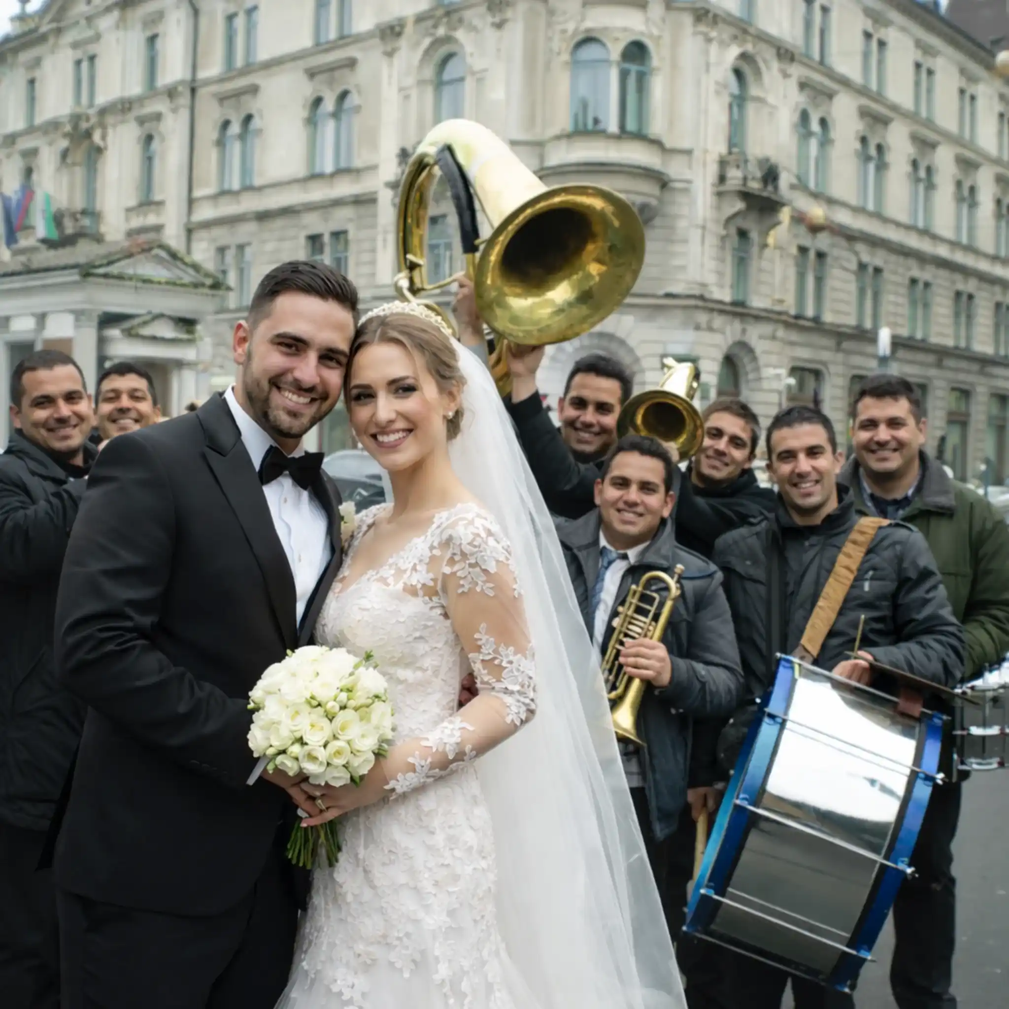 Mladenci i orkestar na veselju